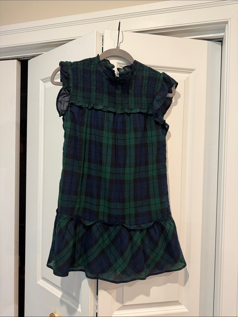 Girls Vineyard Vines Green and Navy Plaid Ruffle Dress